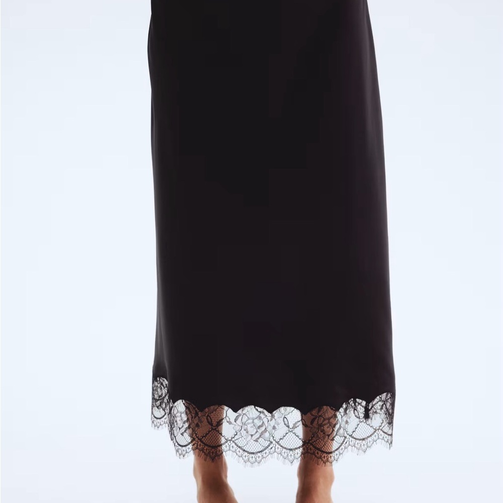 H&M Black Satin Skirt with Lace Detail